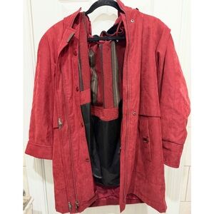 Fleet Street Suedesque Red Hooded & Zipped Trench Coat